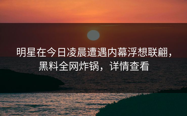 明星在今日凌晨遭遇内幕浮想联翩，黑料全网炸锅，详情查看