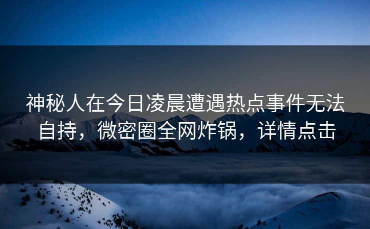 神秘人在今日凌晨遭遇热点事件无法自持，微密圈全网炸锅，详情点击